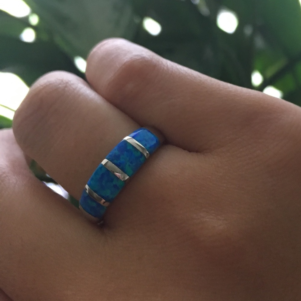 925 boho blue opal ring size 7/8/9